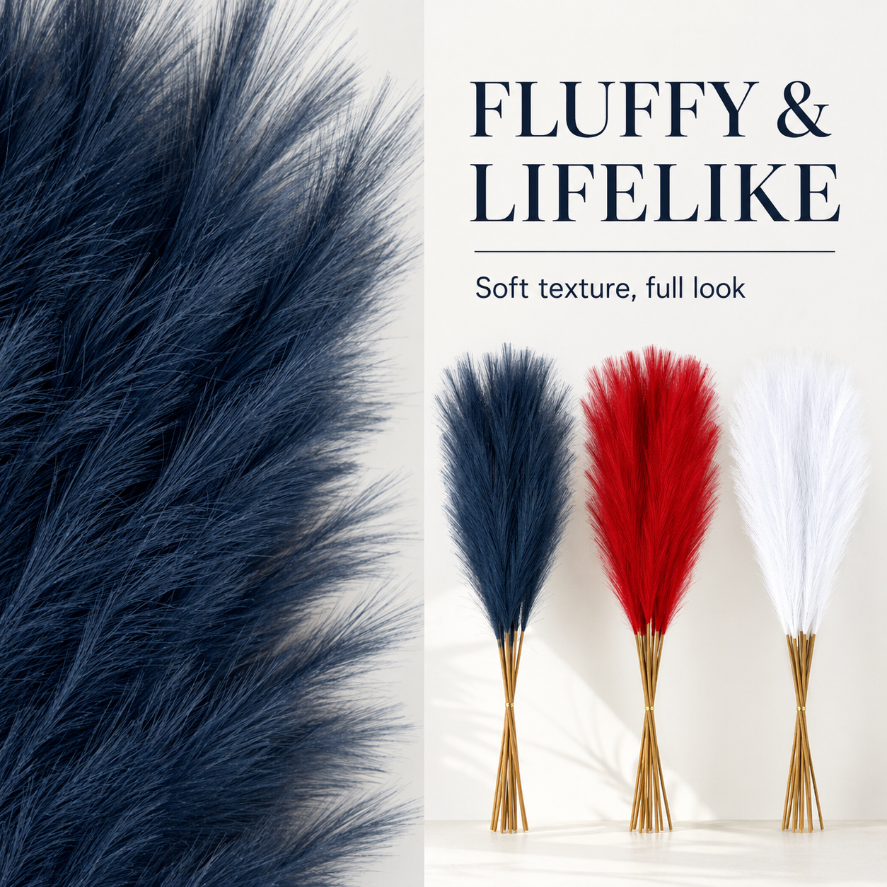 Patriotic Independence Day Decoration - Red, White and Blue Artificial Pampas Grass