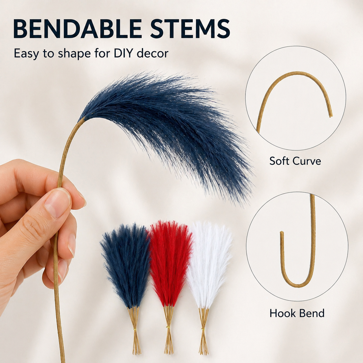 Patriotic Independence Day Decoration - Red, White and Blue Artificial Pampas Grass
