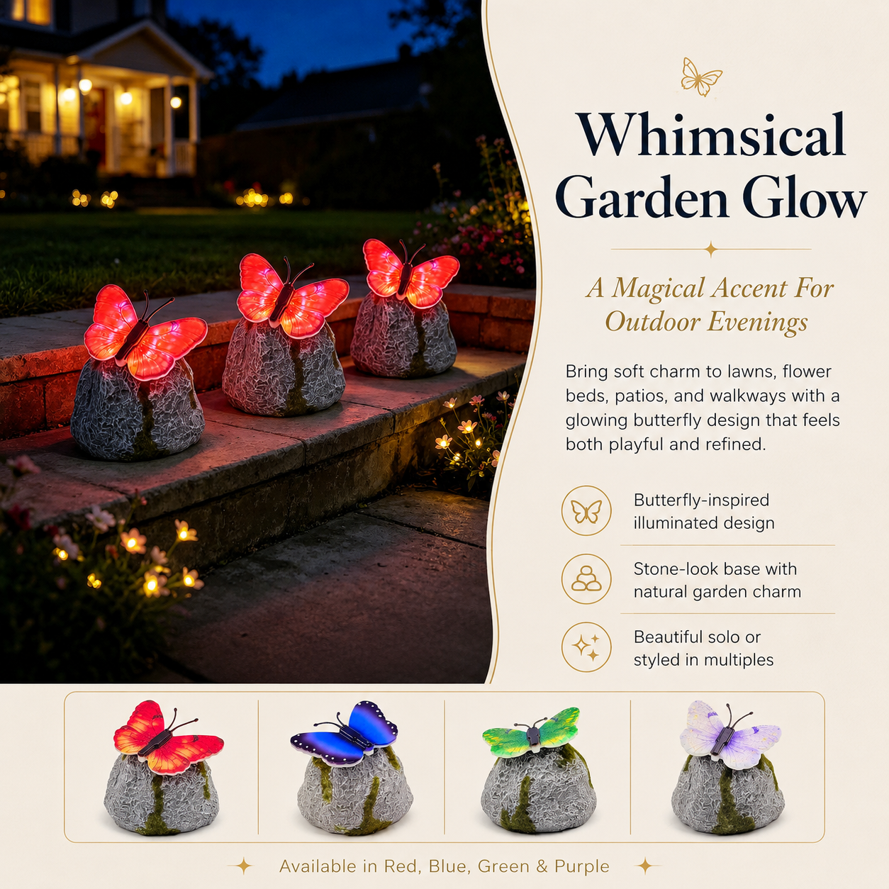 Illuminated Butterfly Stone Garden Light