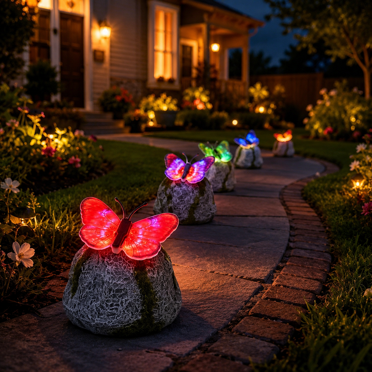 Illuminated Butterfly Stone Garden Light