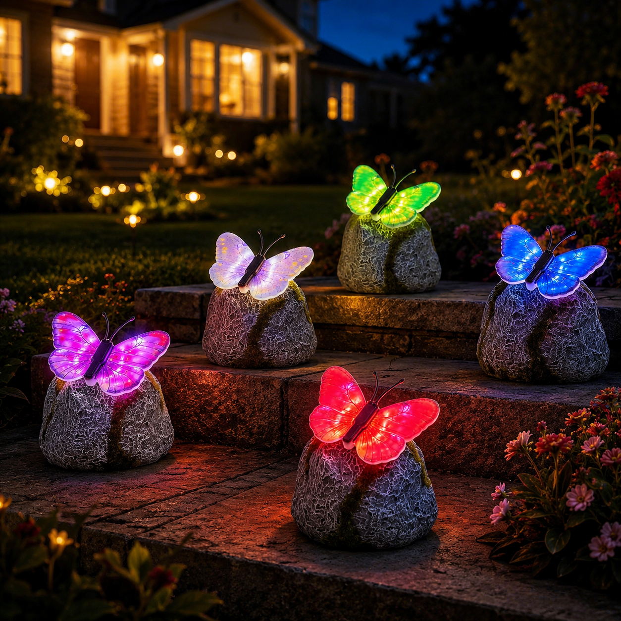 Illuminated Butterfly Stone Garden Light