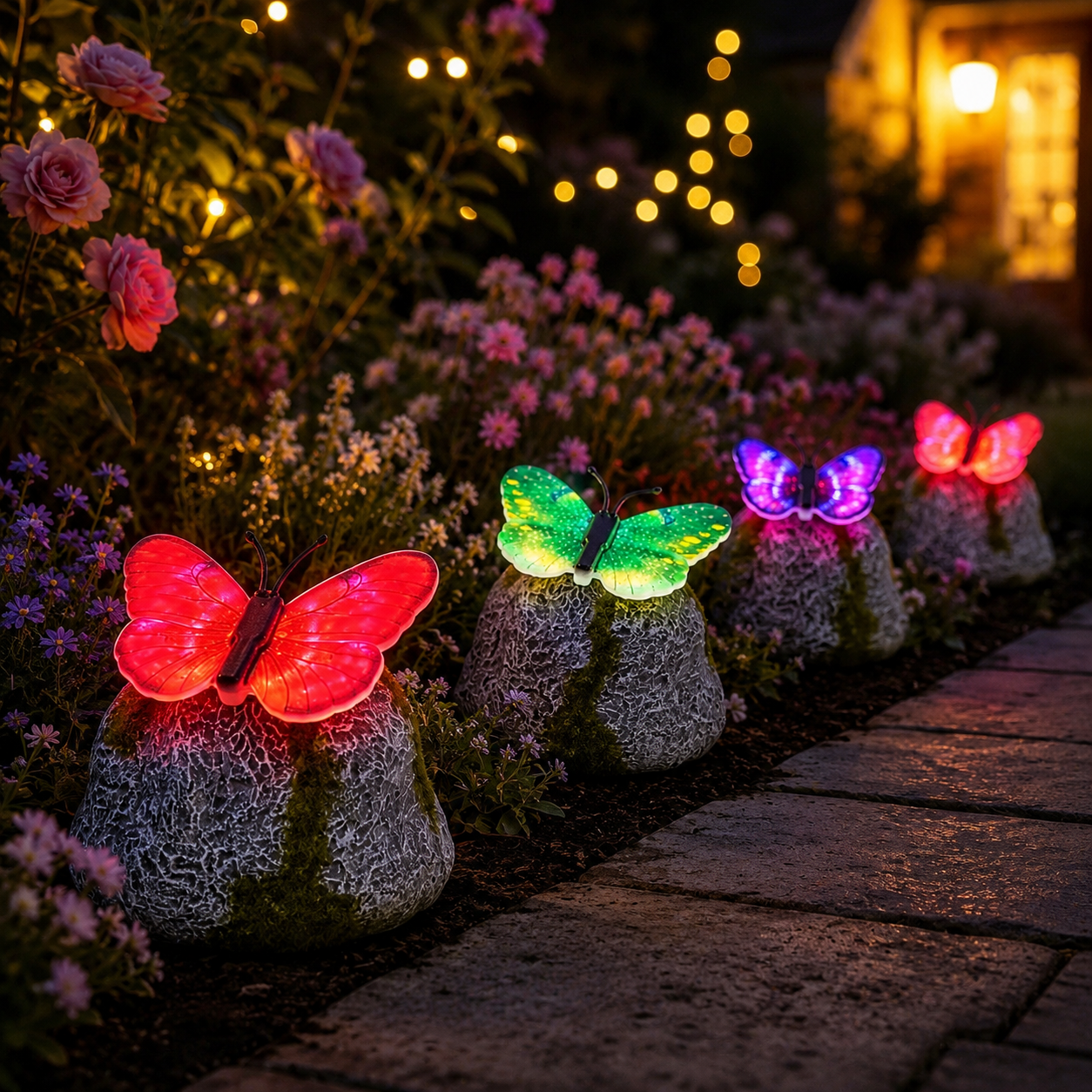 Illuminated Butterfly Stone Garden Light
