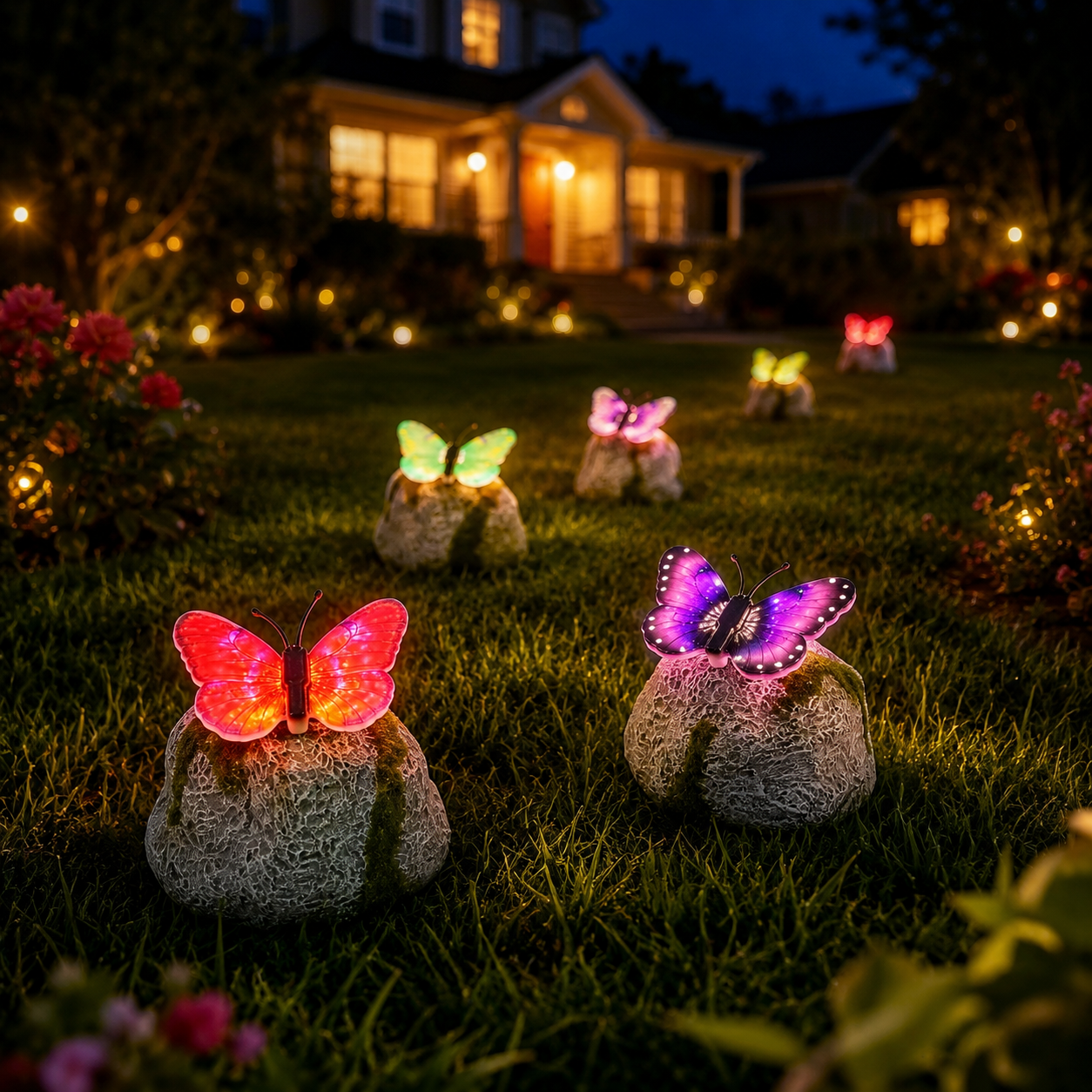Illuminated Butterfly Stone Garden Light