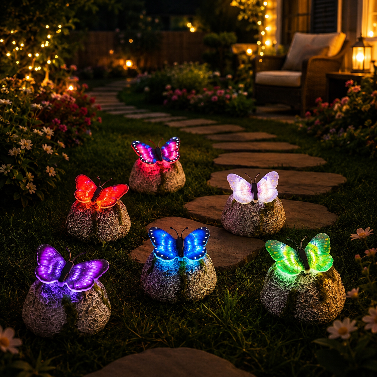 Illuminated Butterfly Stone Garden Light