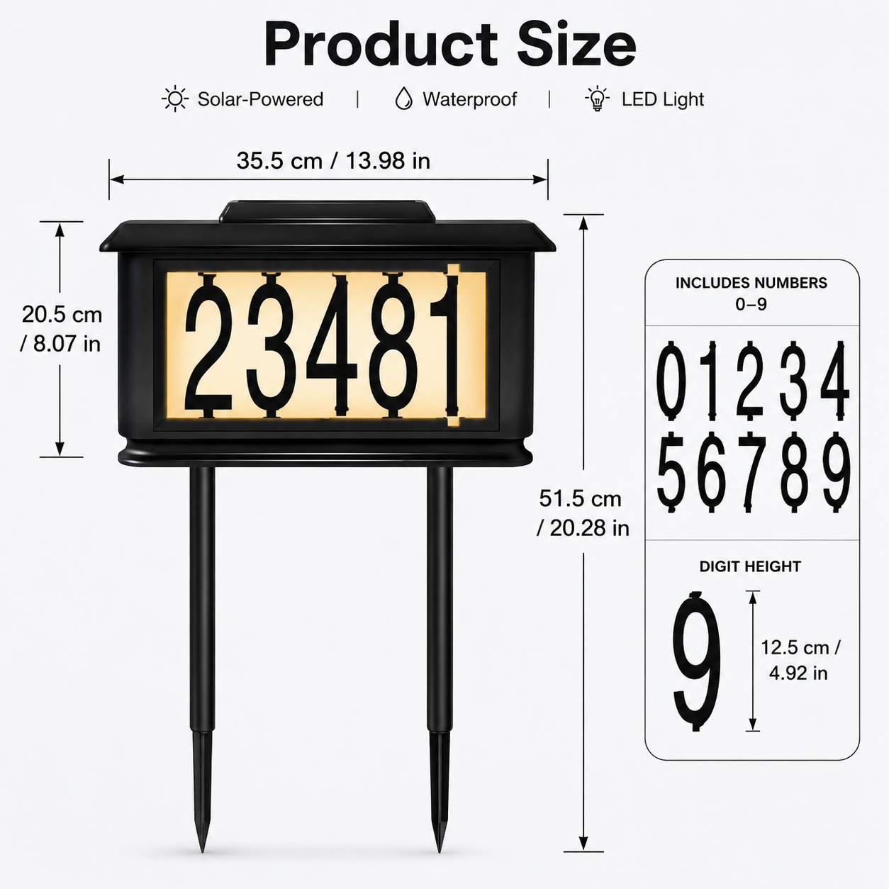 Solar LED House Number Stake Light – Waterproof Outdoor Address Sign for Lawn & Garden