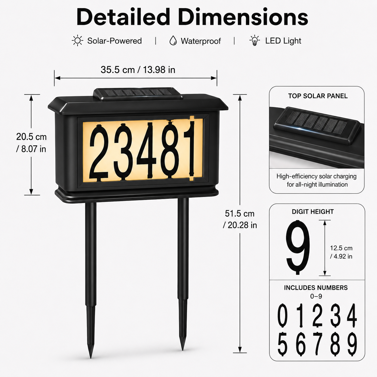 Solar LED House Number Stake Light – Waterproof Outdoor Address Sign for Lawn & Garden