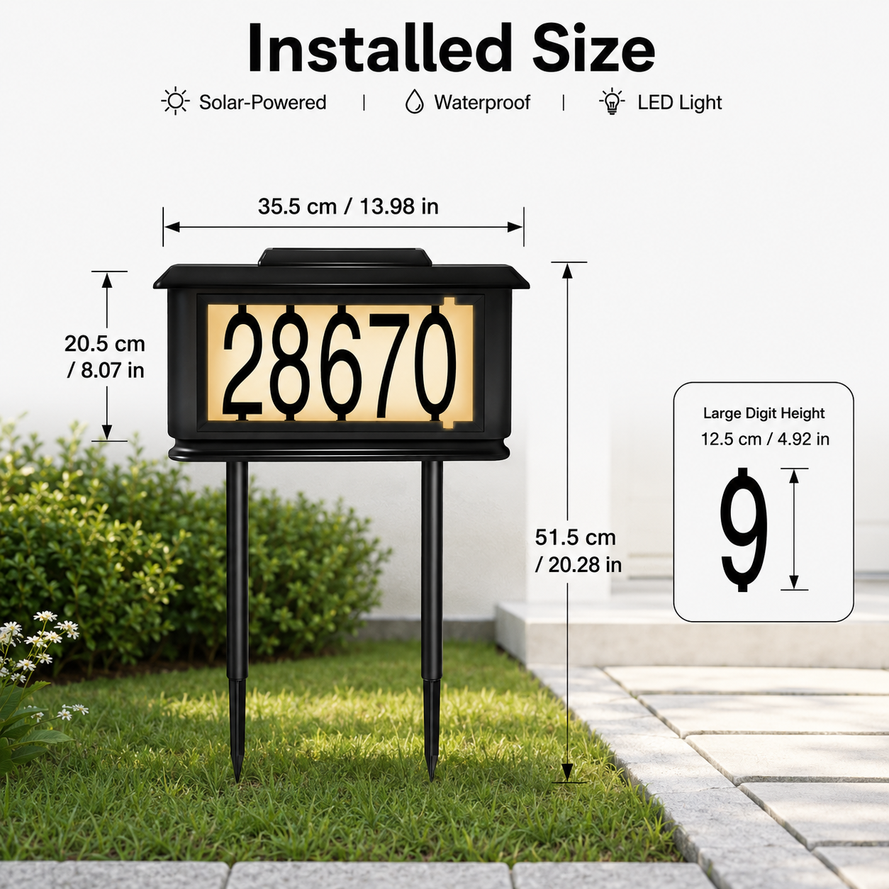 Solar LED House Number Stake Light – Waterproof Outdoor Address Sign for Lawn & Garden