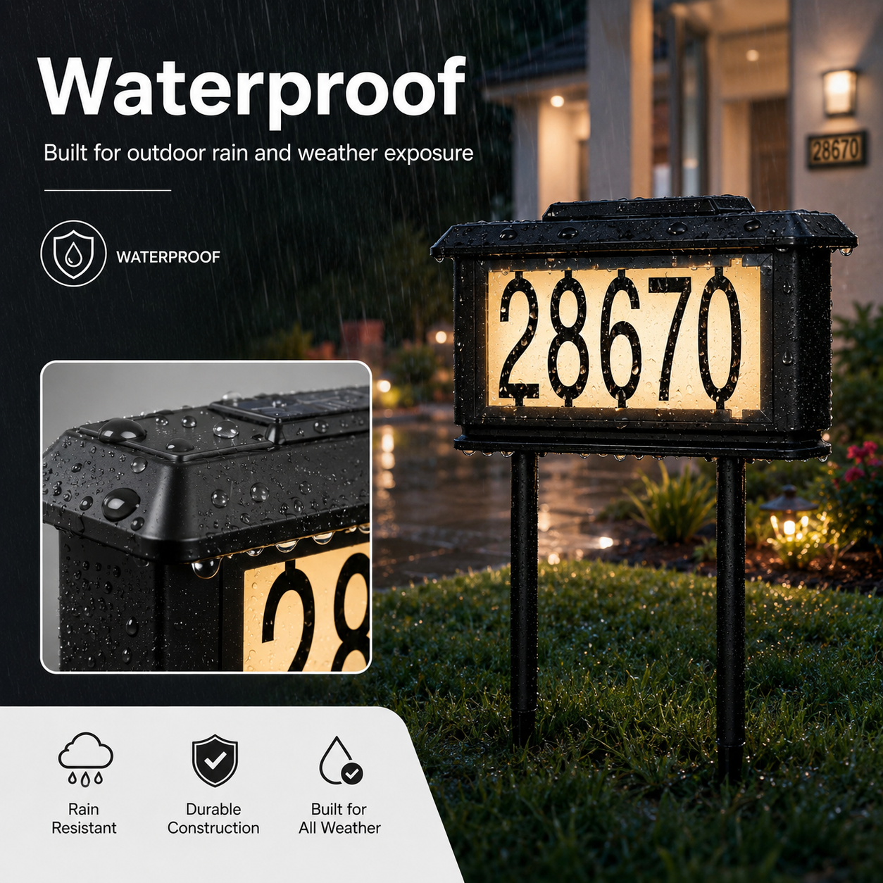 Solar LED House Number Stake Light – Waterproof Outdoor Address Sign for Lawn & Garden