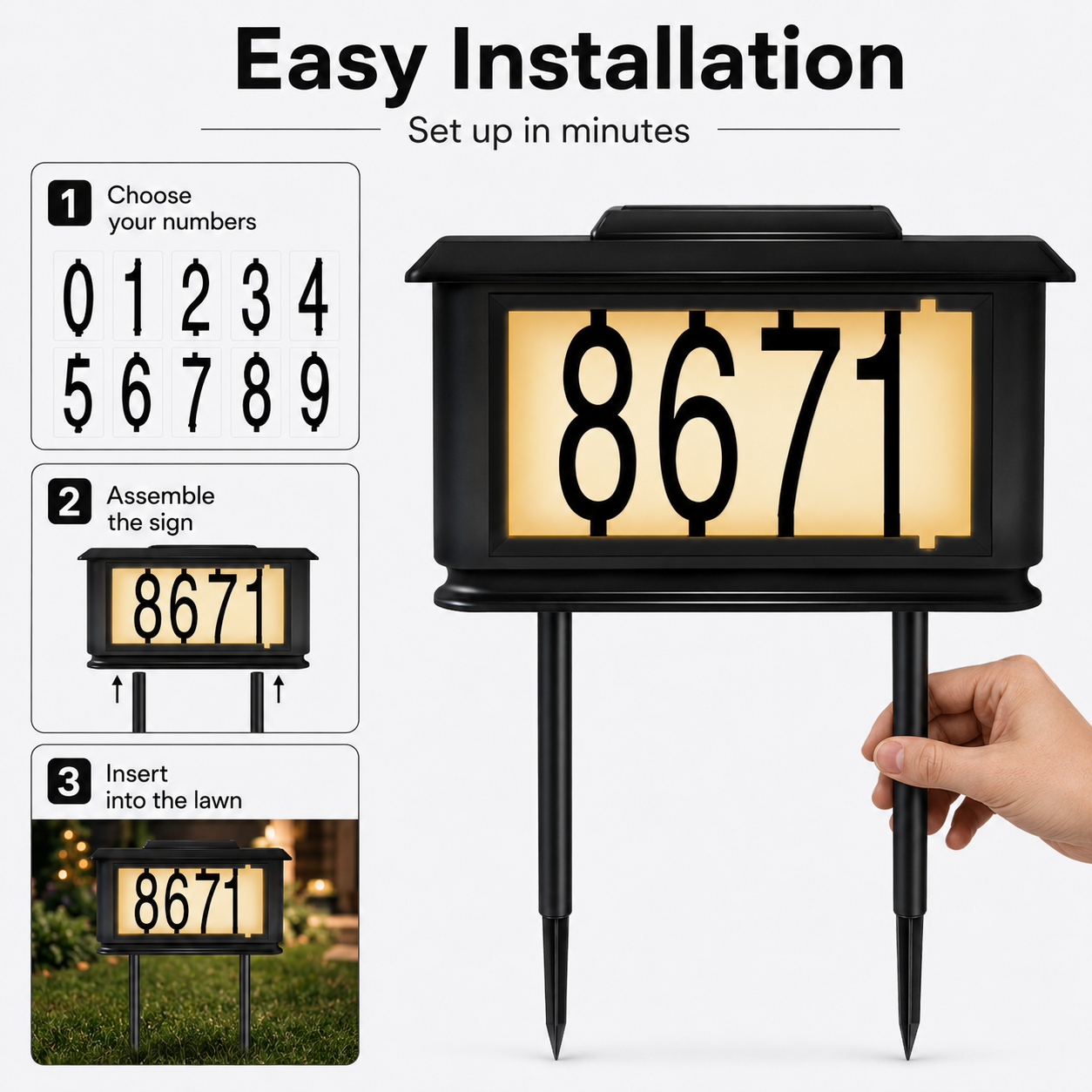 Solar LED House Number Stake Light – Waterproof Outdoor Address Sign for Lawn & Garden