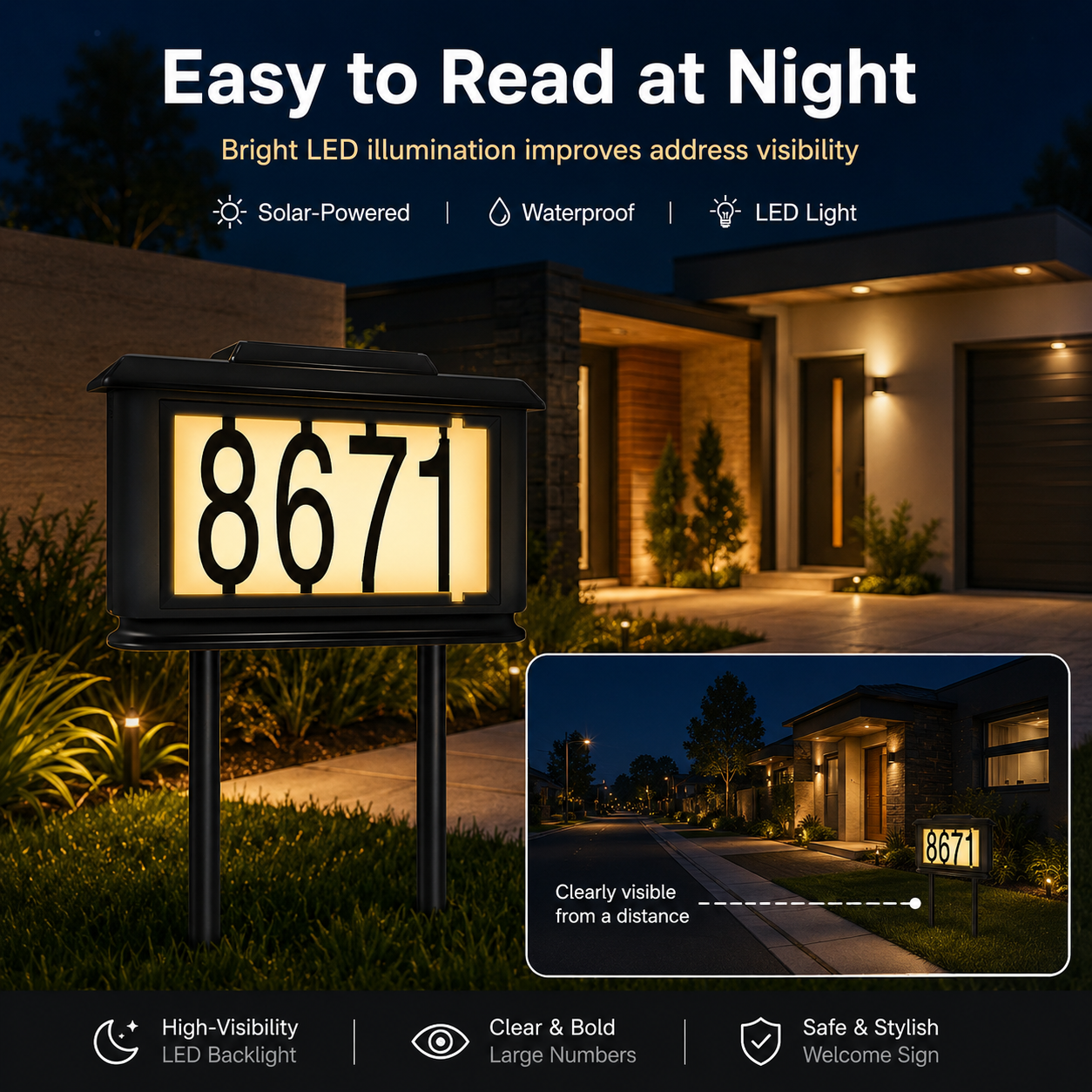 Solar LED House Number Stake Light – Waterproof Outdoor Address Sign for Lawn & Garden