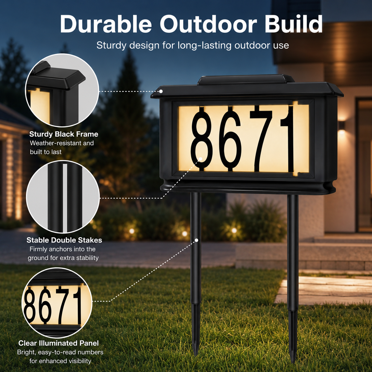 Solar LED House Number Stake Light – Waterproof Outdoor Address Sign for Lawn & Garden