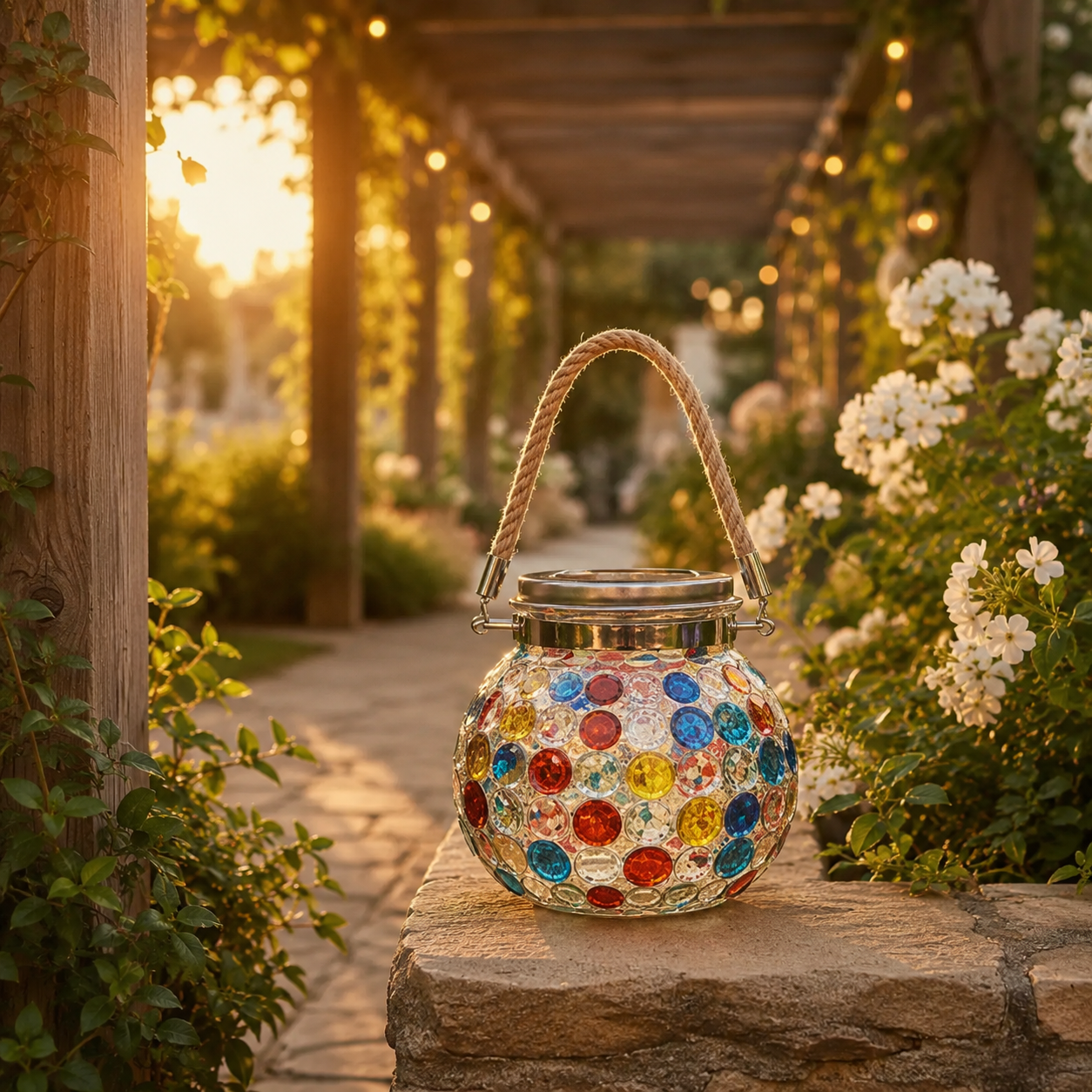 Premium Jewel-Like Solar Glass Lantern – Illuminate Patios & Gardens in Style