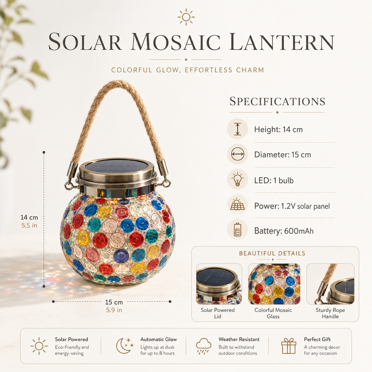 Premium Jewel-Like Solar Glass Lantern – Illuminate Patios & Gardens in Style
