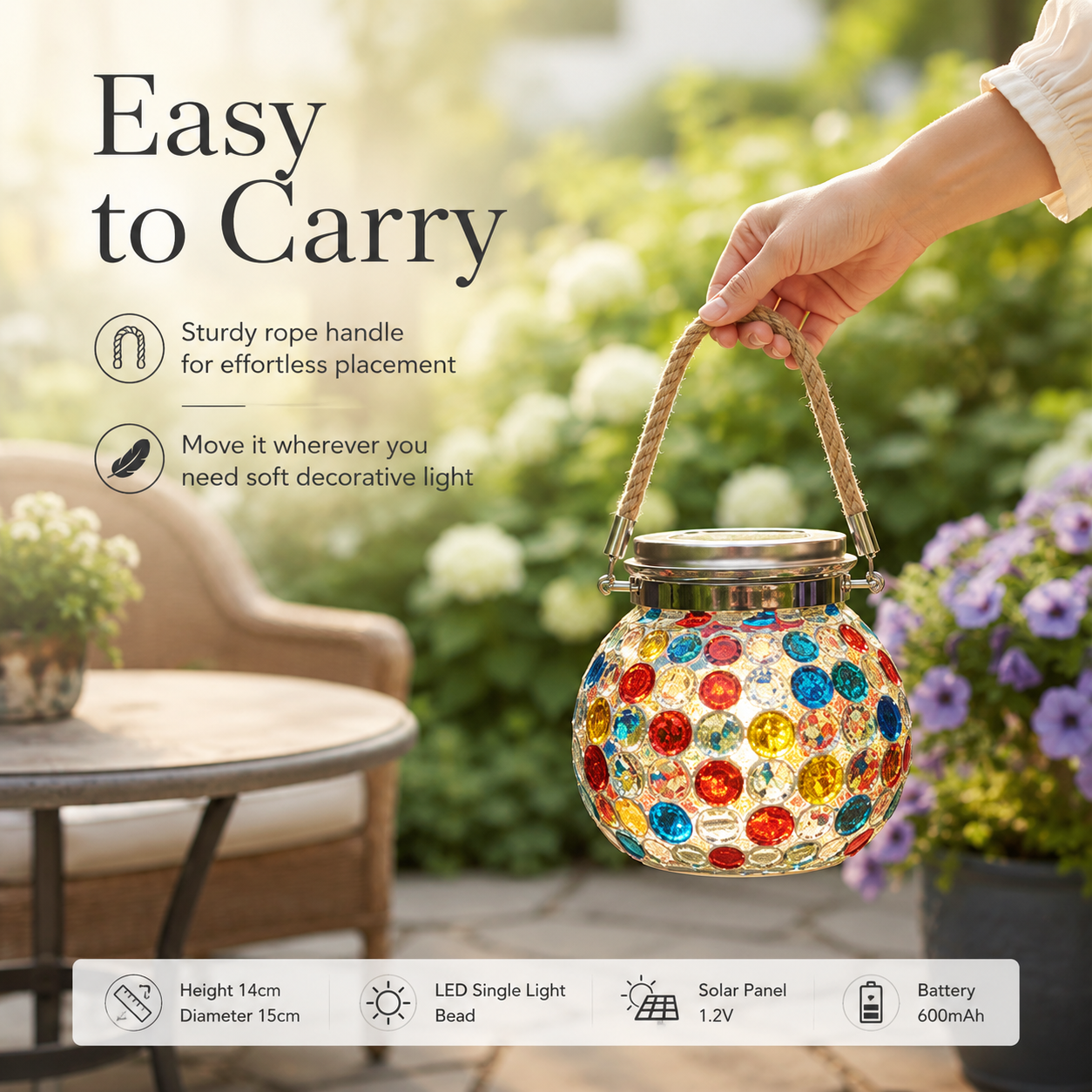 Premium Jewel-Like Solar Glass Lantern – Illuminate Patios & Gardens in Style