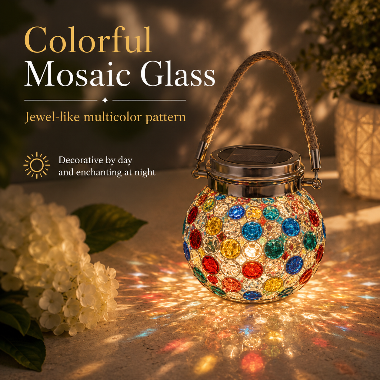 Premium Jewel-Like Solar Glass Lantern – Illuminate Patios & Gardens in Style