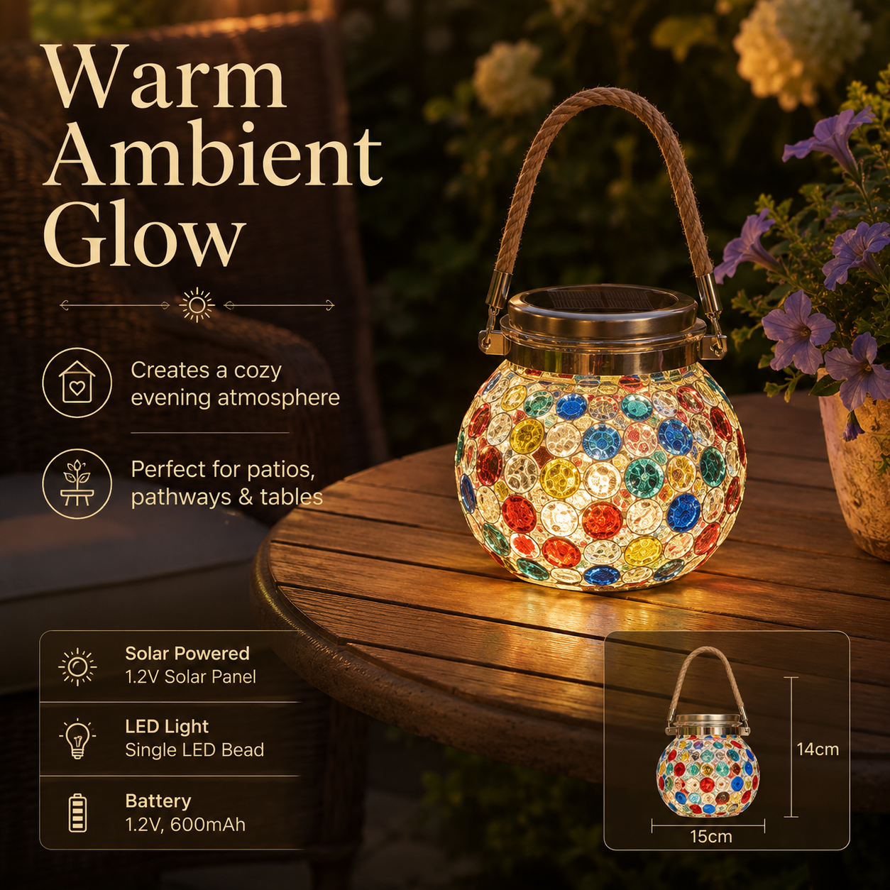 Premium Jewel-Like Solar Glass Lantern – Illuminate Patios & Gardens in Style
