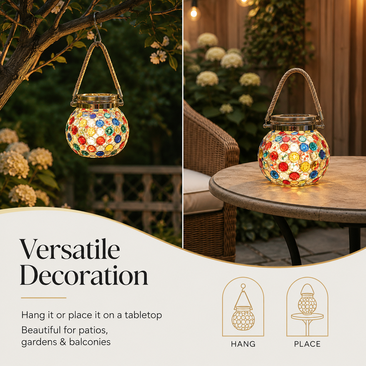 Premium Jewel-Like Solar Glass Lantern – Illuminate Patios & Gardens in Style