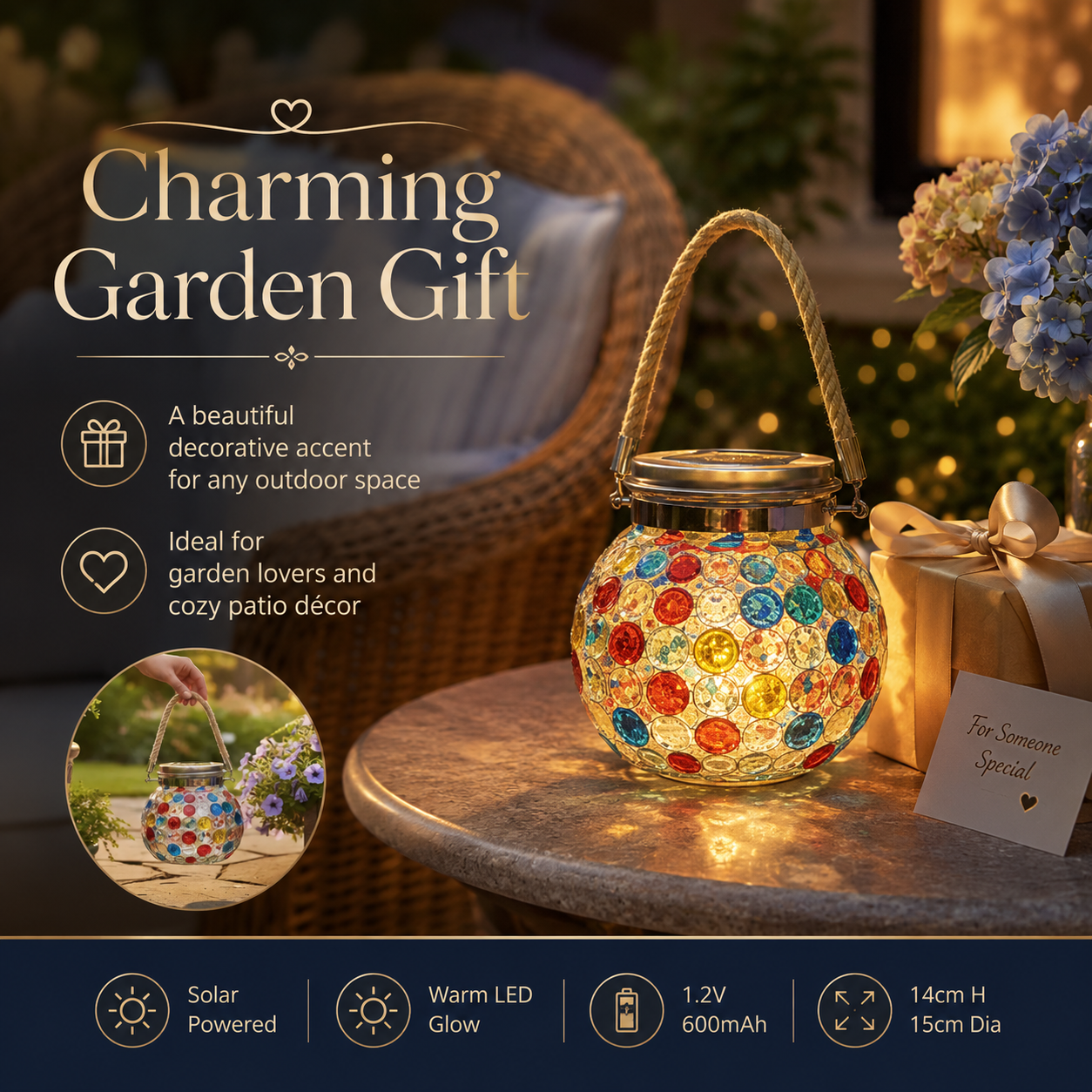 Premium Jewel-Like Solar Glass Lantern – Illuminate Patios & Gardens in Style