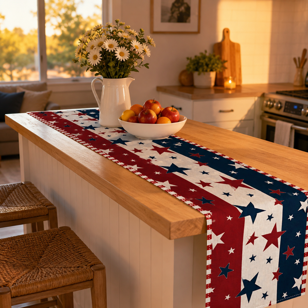 Patriotic Tablecloths And Placemats In Red, White And Blue With a July 4th Theme