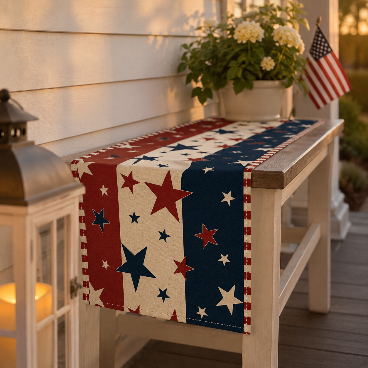 Patriotic Tablecloths And Placemats In Red, White And Blue With a July 4th Theme