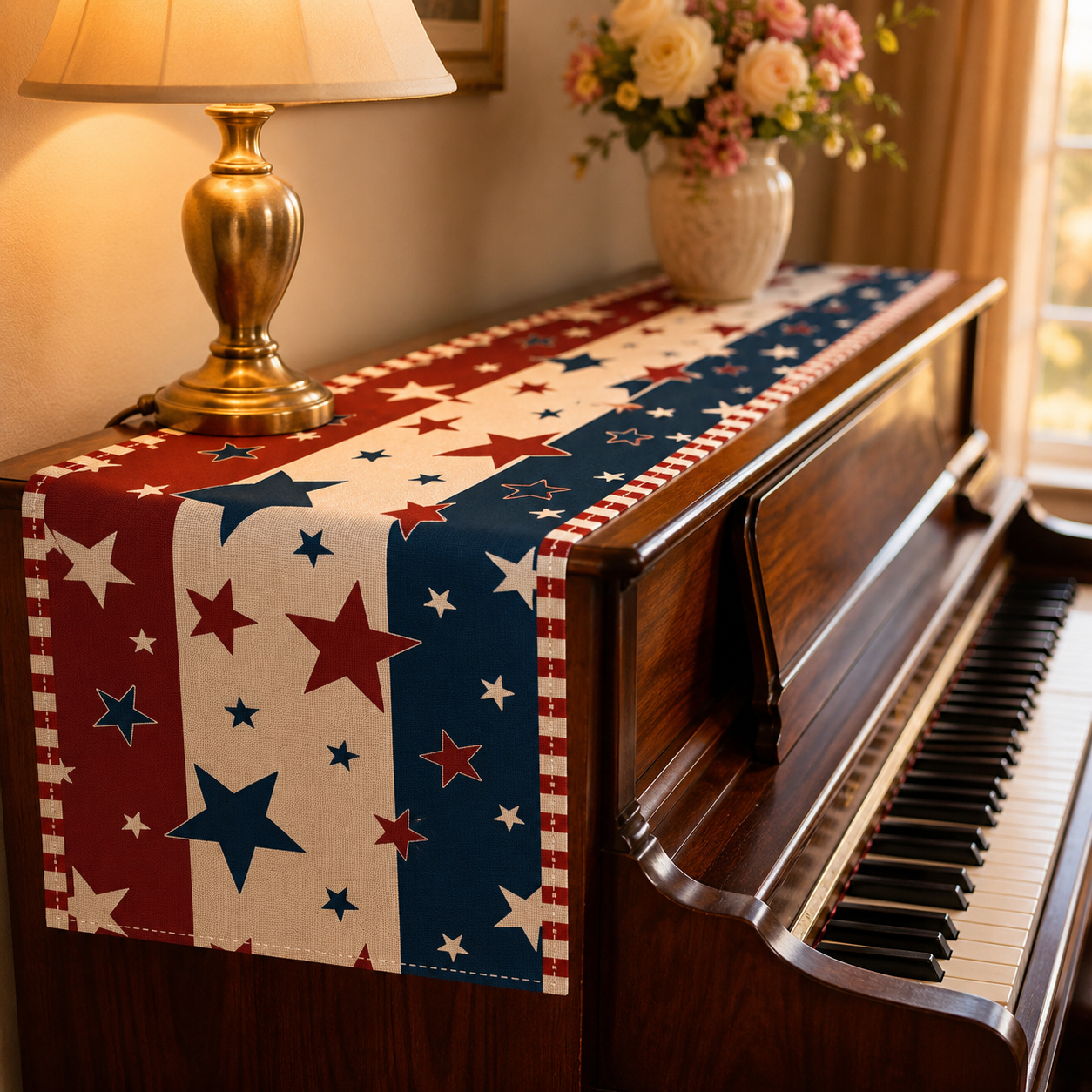 Patriotic Tablecloths And Placemats In Red, White And Blue With a July 4th Theme