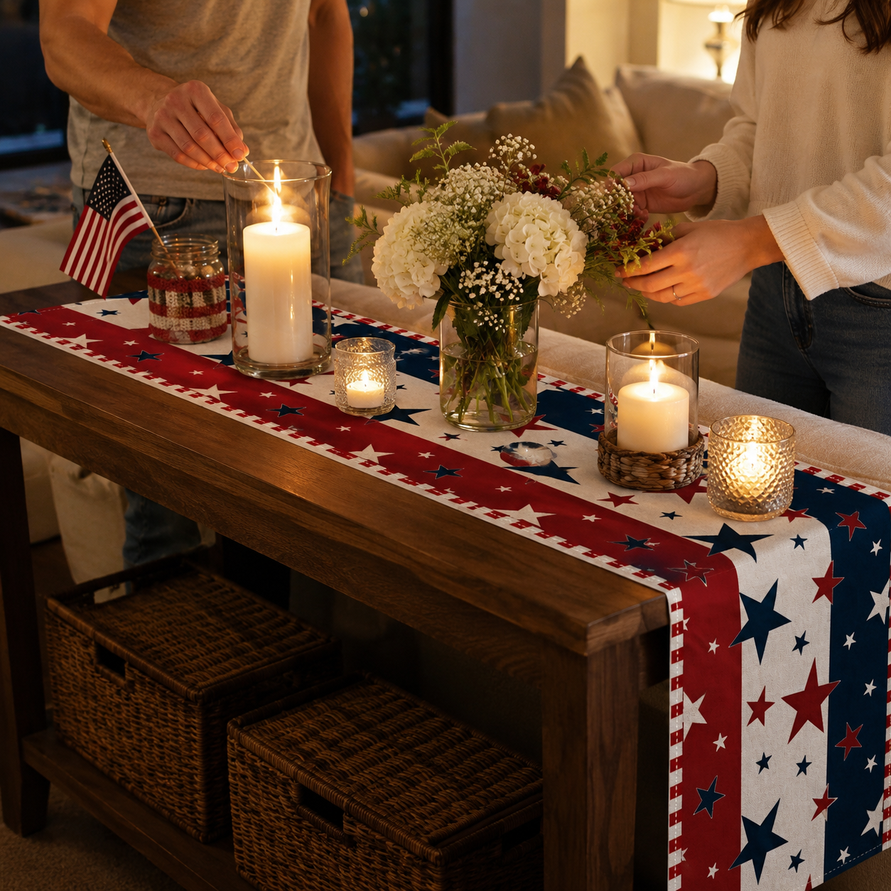 Patriotic Tablecloths And Placemats In Red, White And Blue With a July 4th Theme