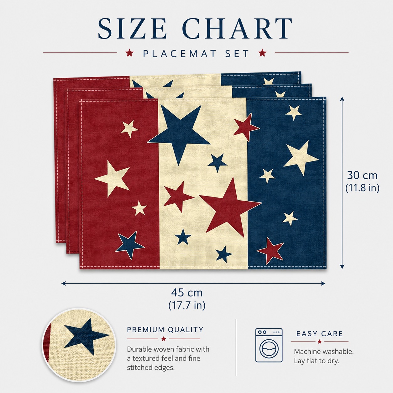 Patriotic Tablecloths And Placemats In Red, White And Blue With a July 4th Theme