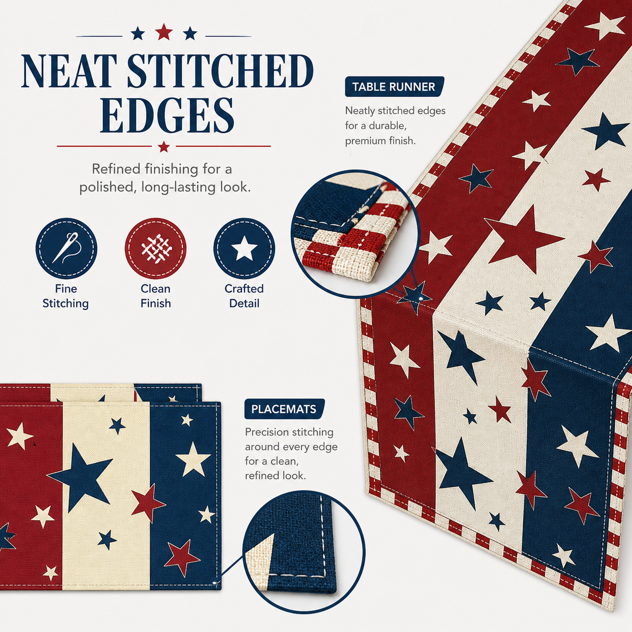 Patriotic Tablecloths And Placemats In Red, White And Blue With a July 4th Theme