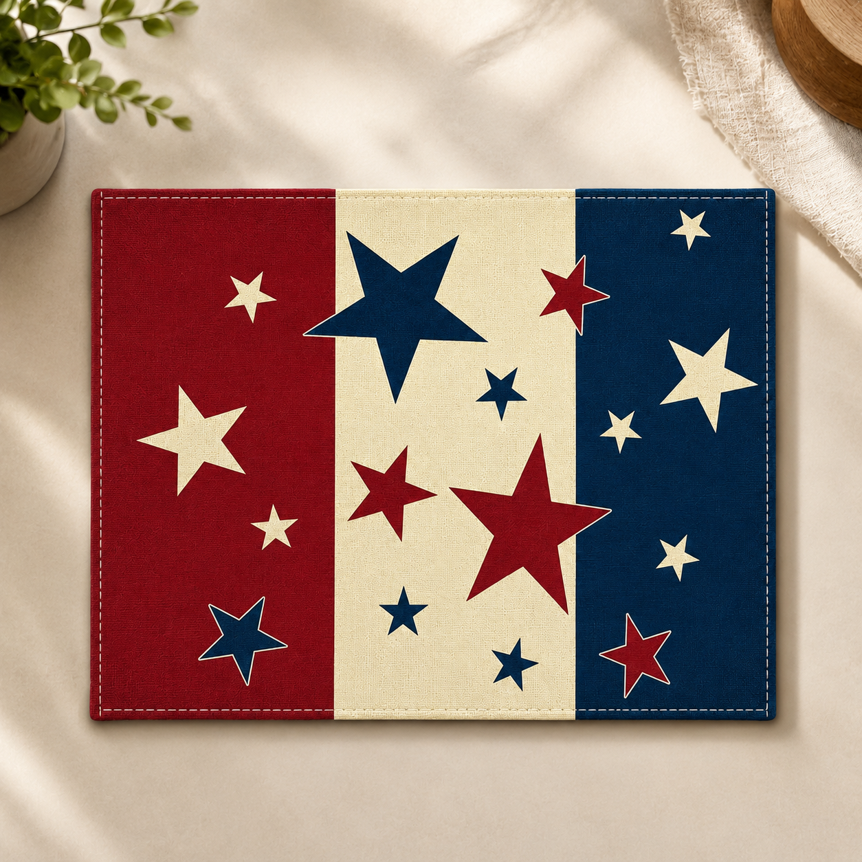 Patriotic Tablecloths And Placemats In Red, White And Blue With a July 4th Theme