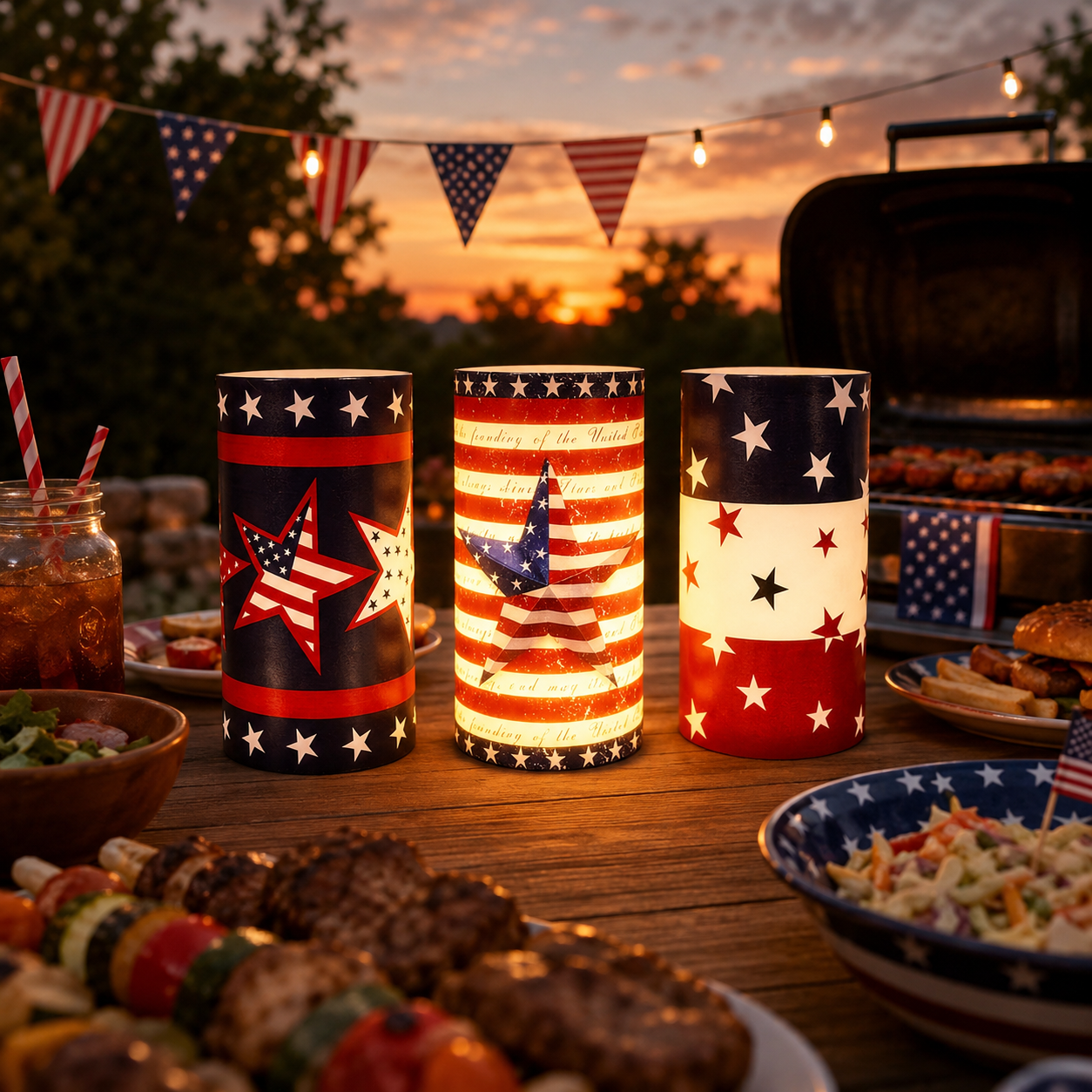 3-pcs Patriotic LED Candle Set with Remote