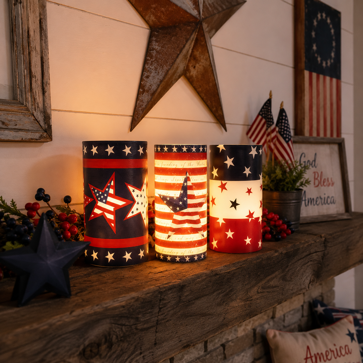 3-pcs Patriotic LED Candle Set with Remote