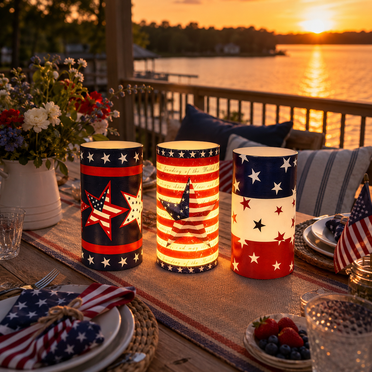 3-pcs Patriotic LED Candle Set with Remote