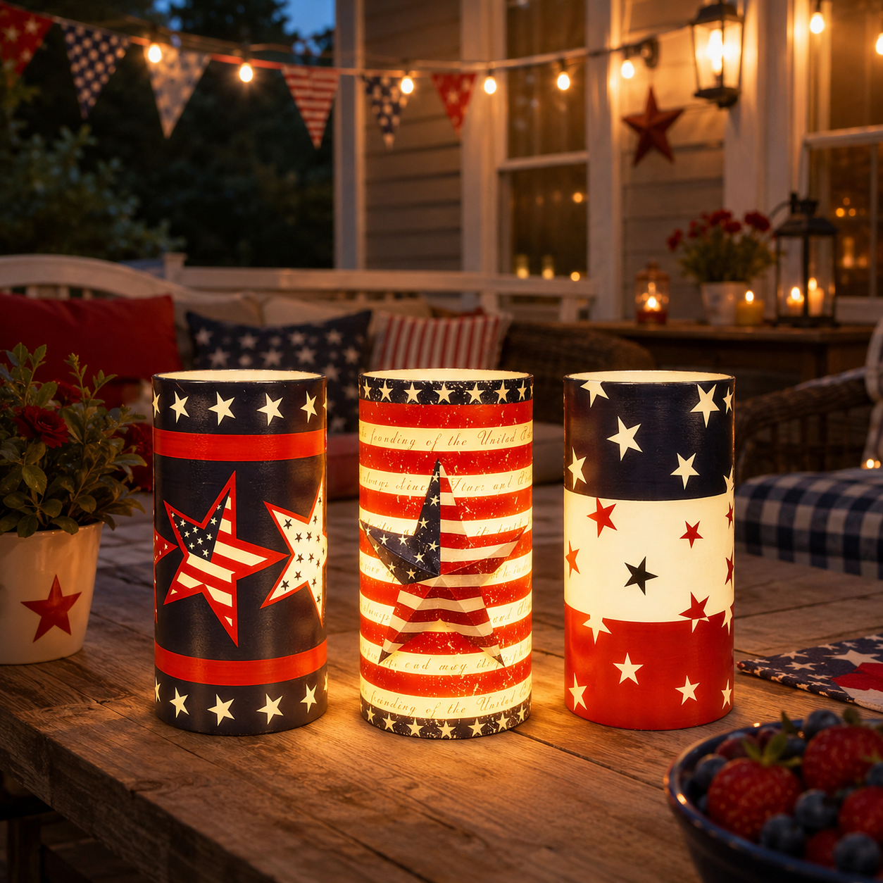 3-pcs Patriotic LED Candle Set with Remote