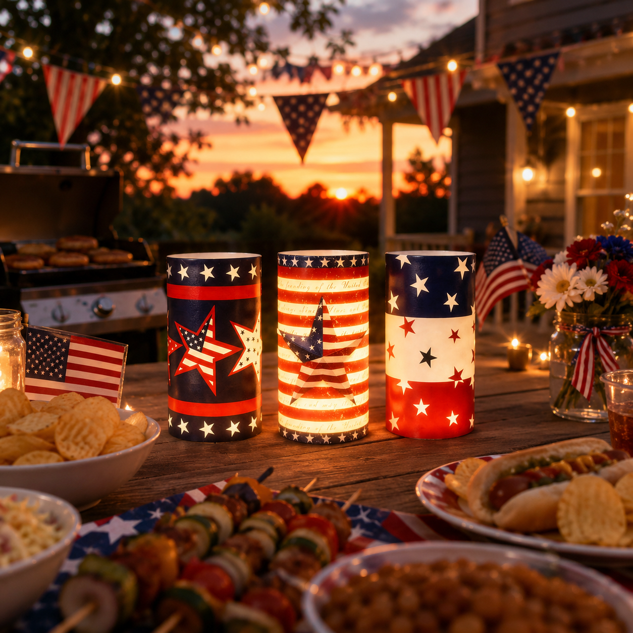 3-pcs Patriotic LED Candle Set with Remote