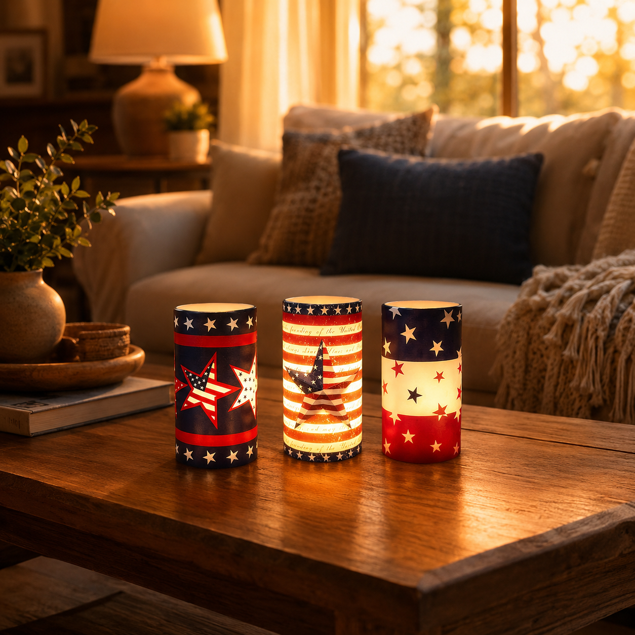 3-pcs Patriotic LED Candle Set with Remote