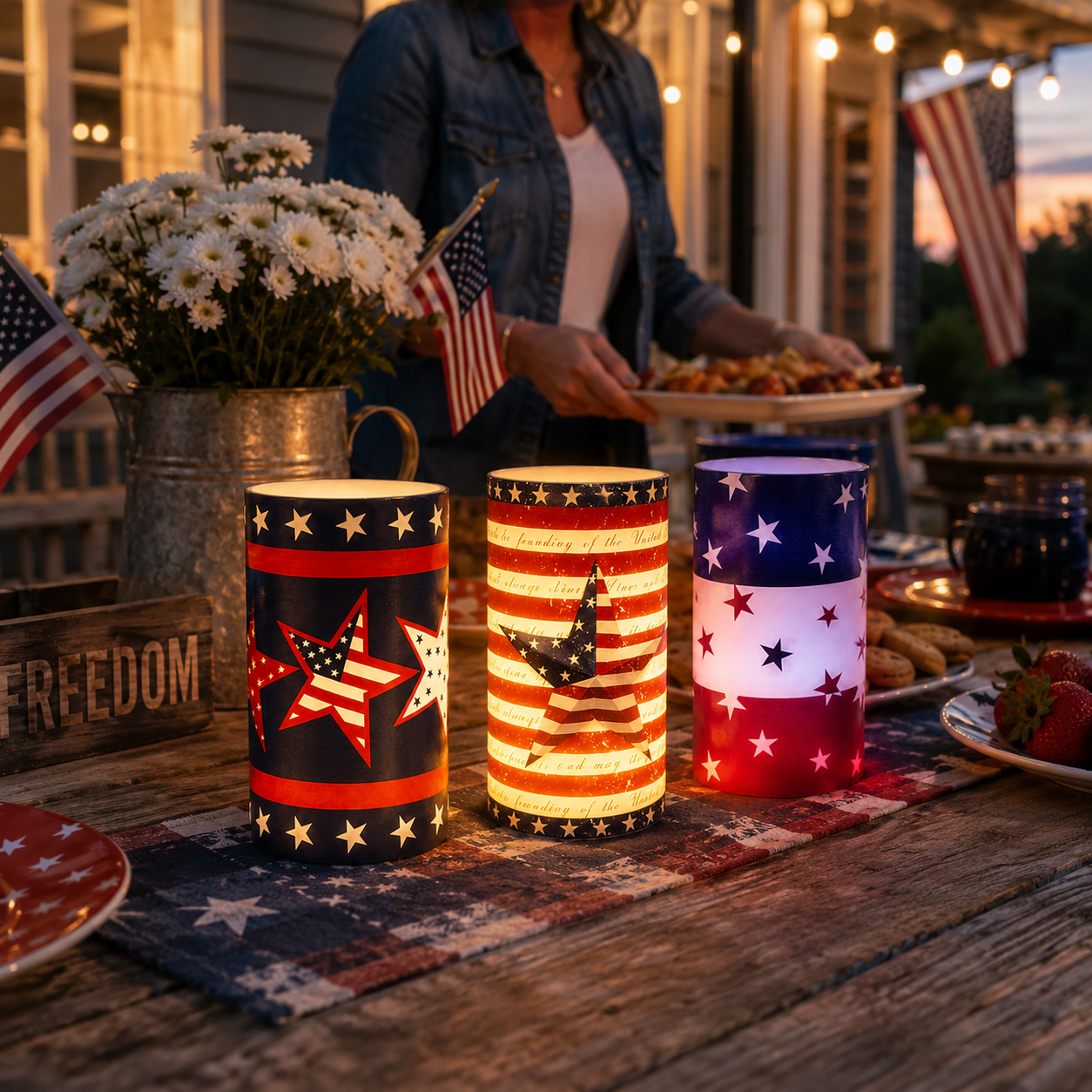 3-pcs Patriotic LED Candle Set with Remote