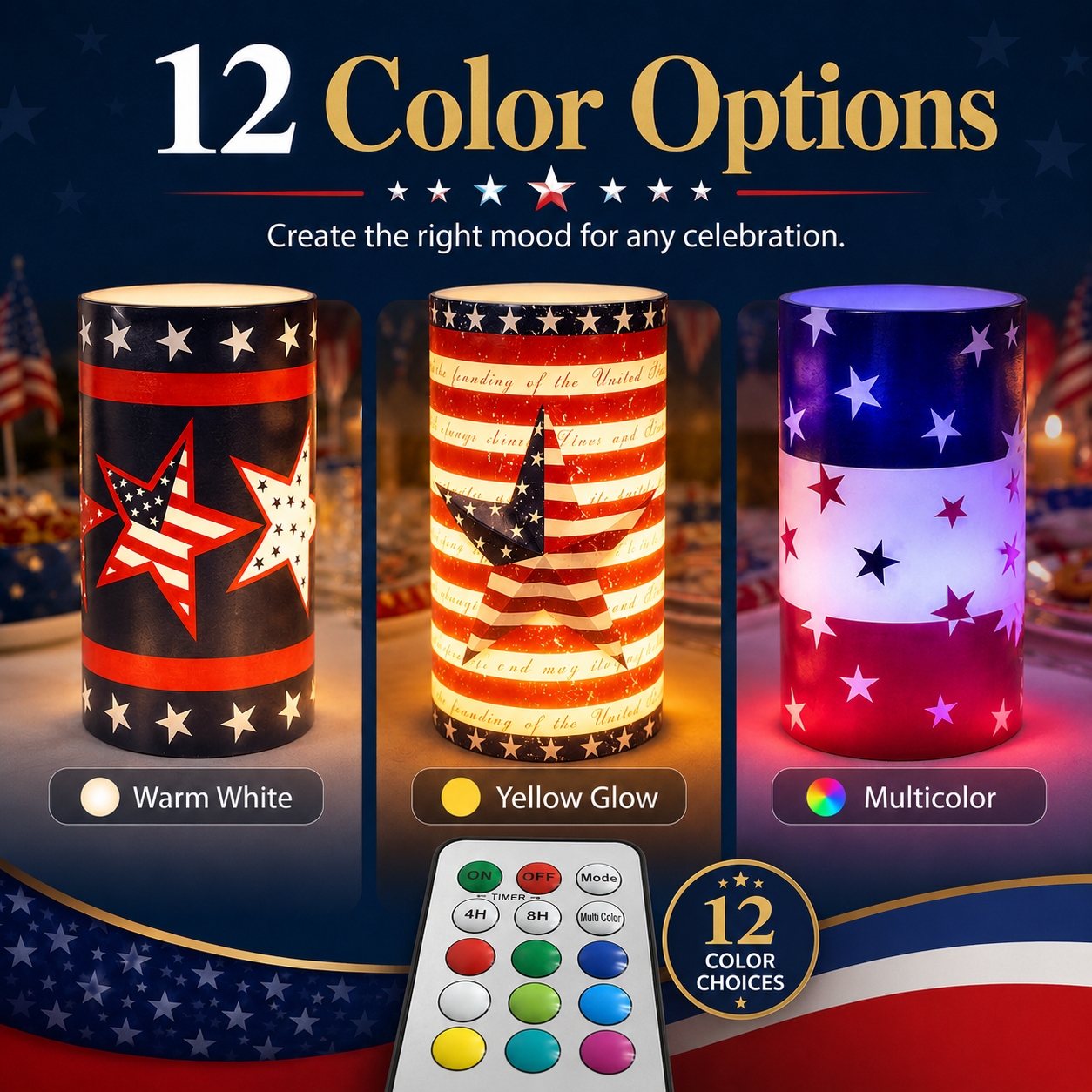 3-pcs Patriotic LED Candle Set with Remote