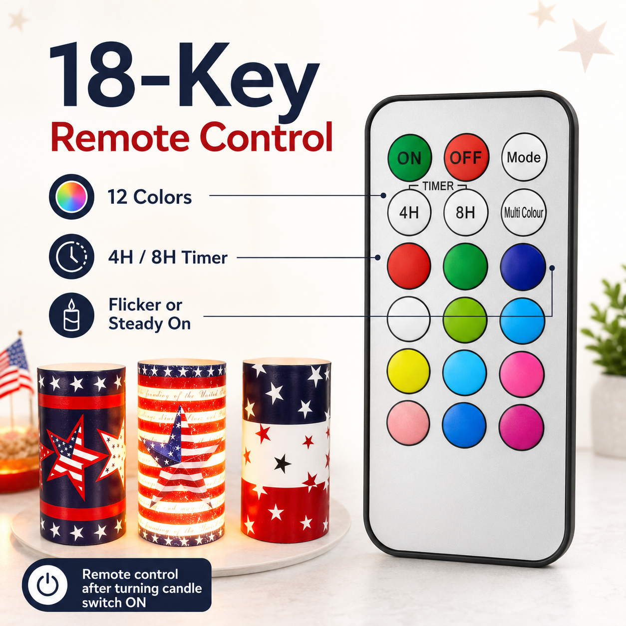3-pcs Patriotic LED Candle Set with Remote