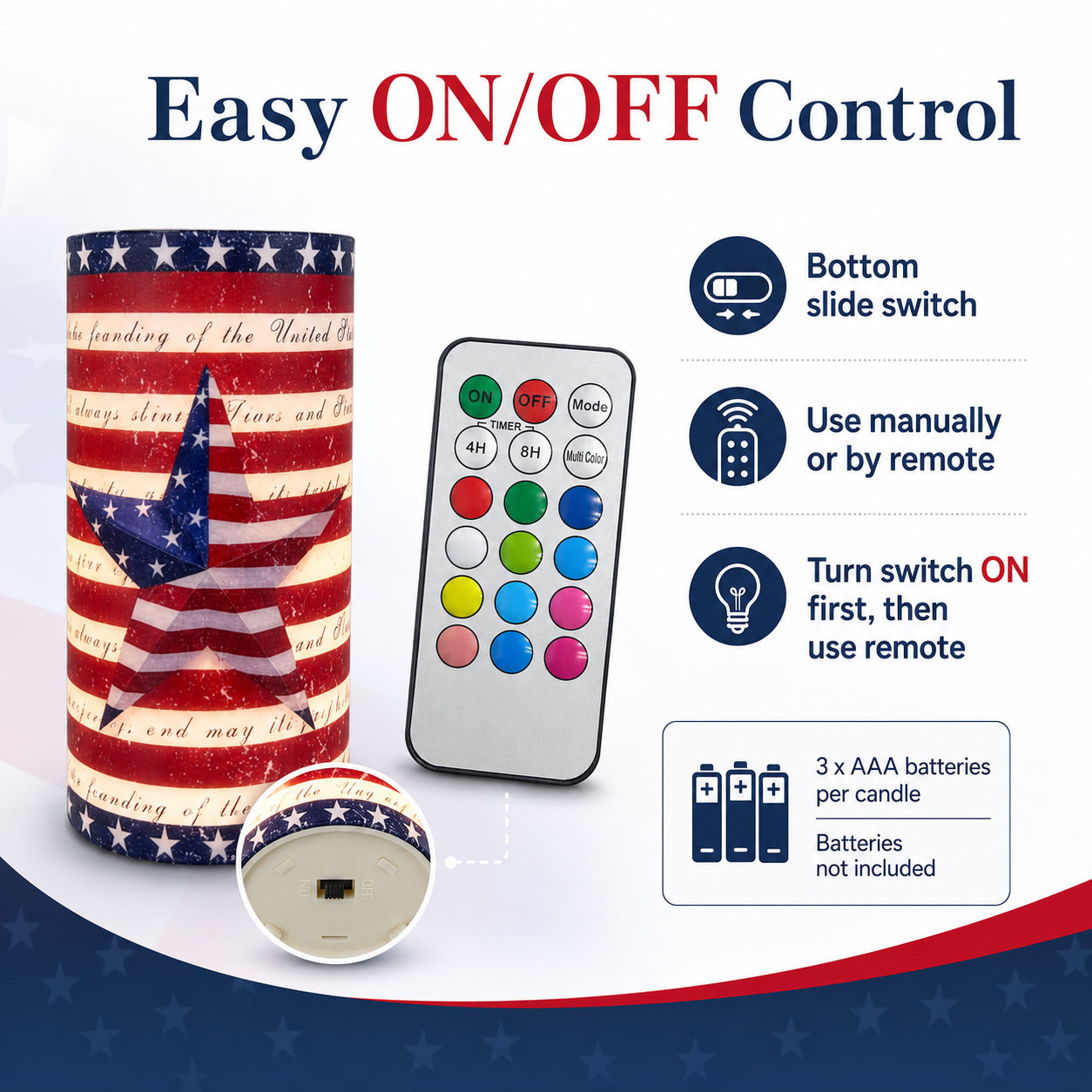 3-pcs Patriotic LED Candle Set with Remote
