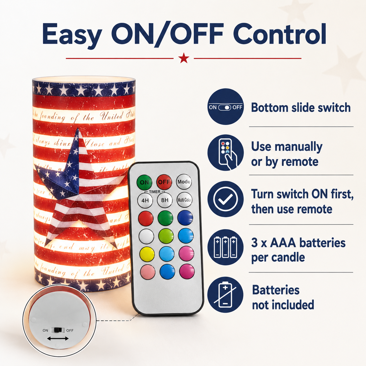 3-pcs Patriotic LED Candle Set with Remote