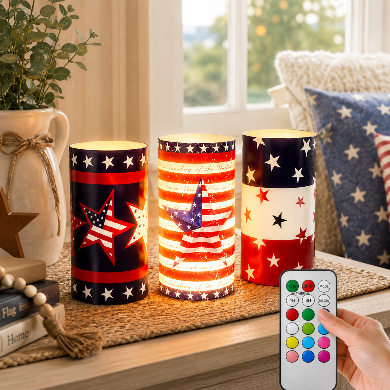 3-pcs Patriotic LED Candle Set with Remote