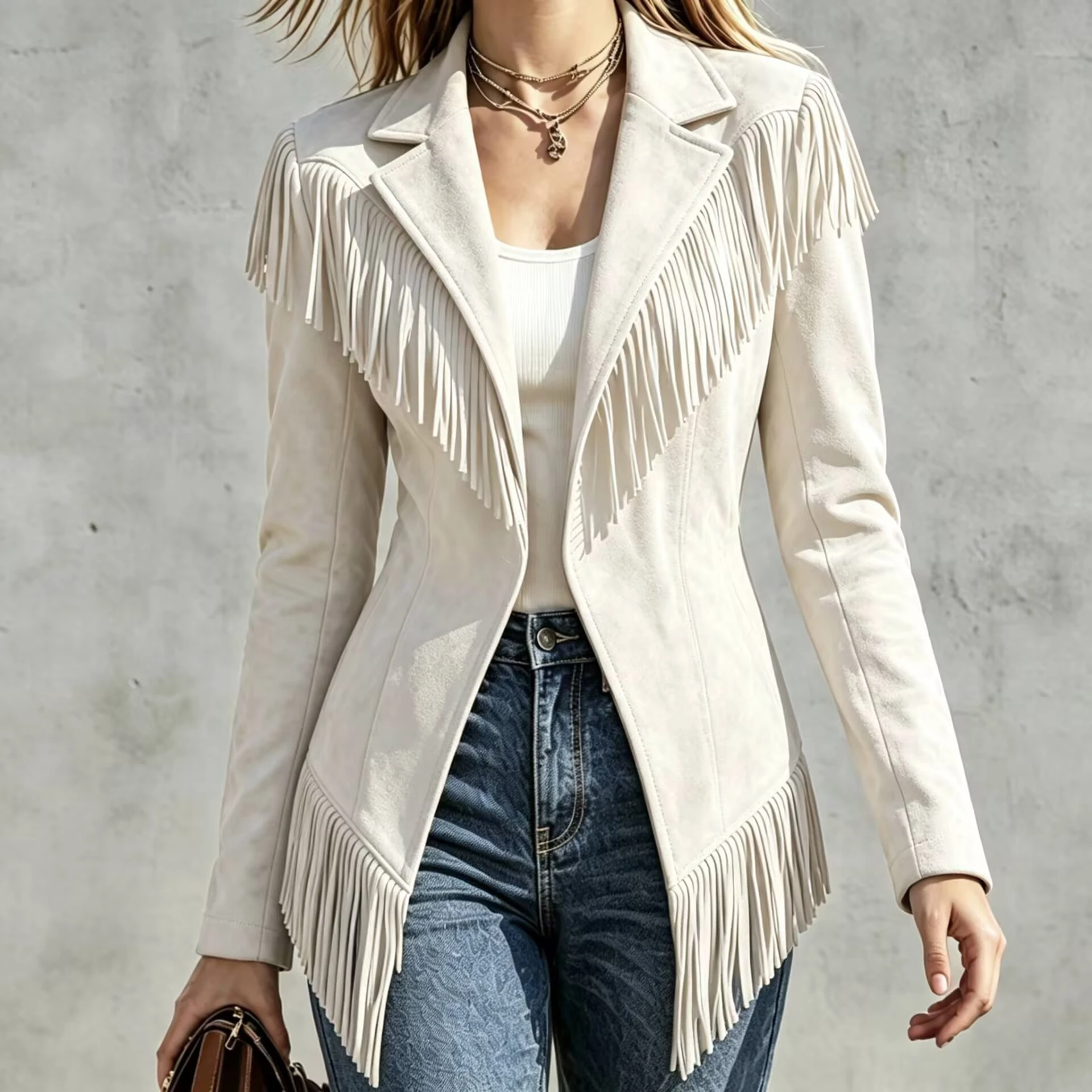 Fitted Faux‑suede Fringe Western Jacket
