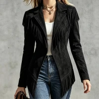 Fitted Faux‑suede Fringe Western Jacket