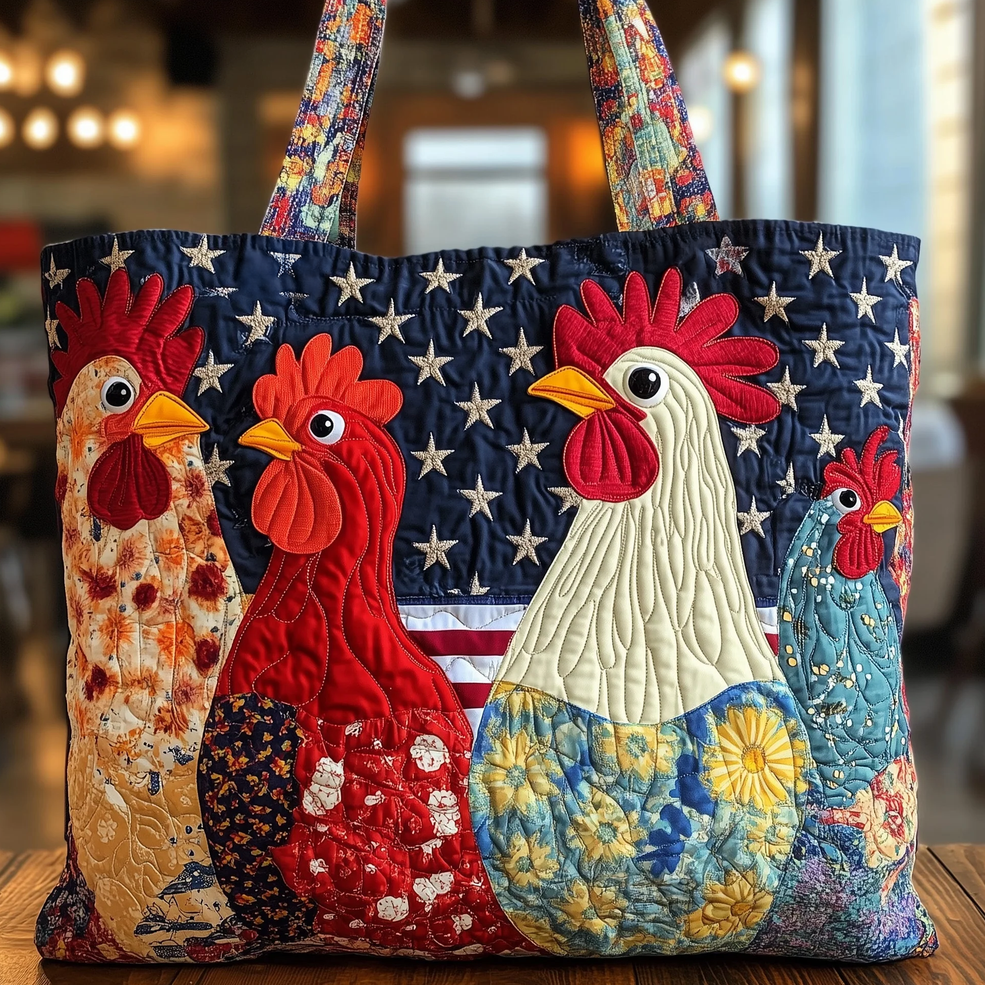 Whimsical Chicken Quilted Tote Bag GFTONL4832
