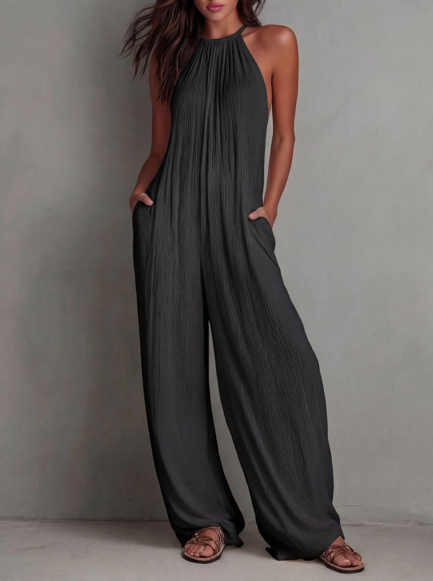 Halter Neck Wide Leg Jumpsuit