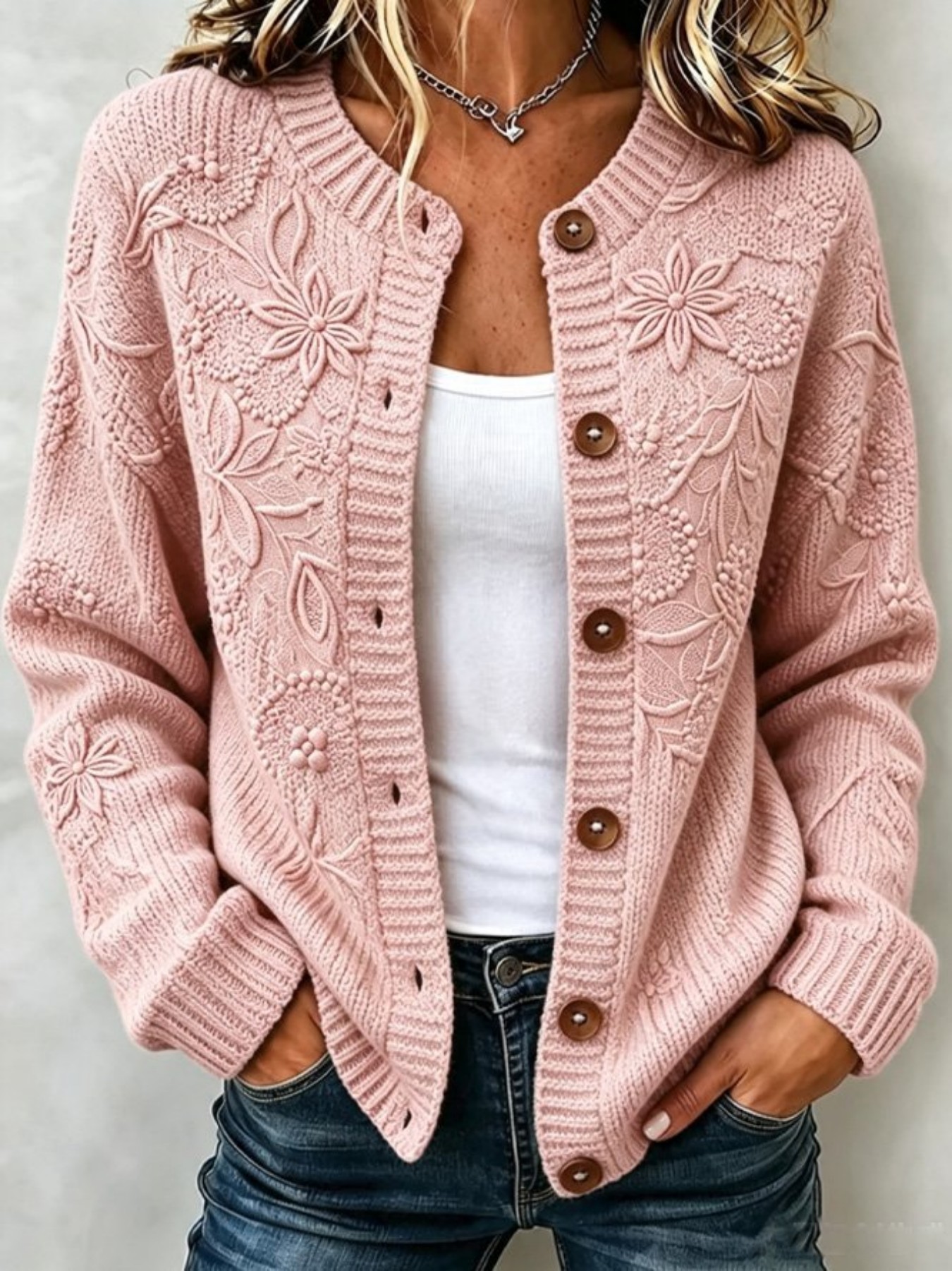 Women Floral Long Sleeve Crew Neck Casual Spring/Fall Cardigan Outerwear (buy 2 free shipping)