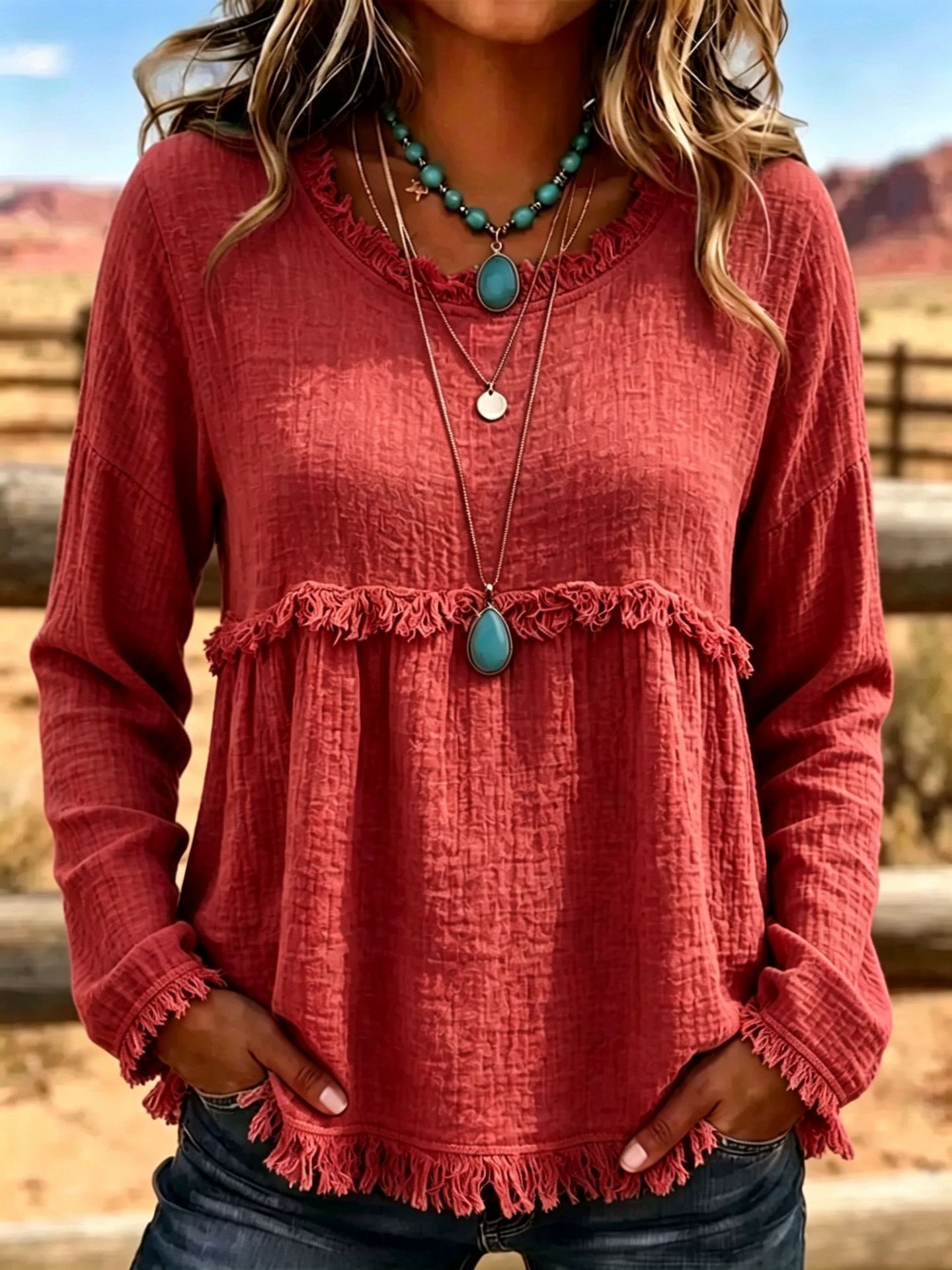 Women's Vintage Fringe Tassel Casual Top