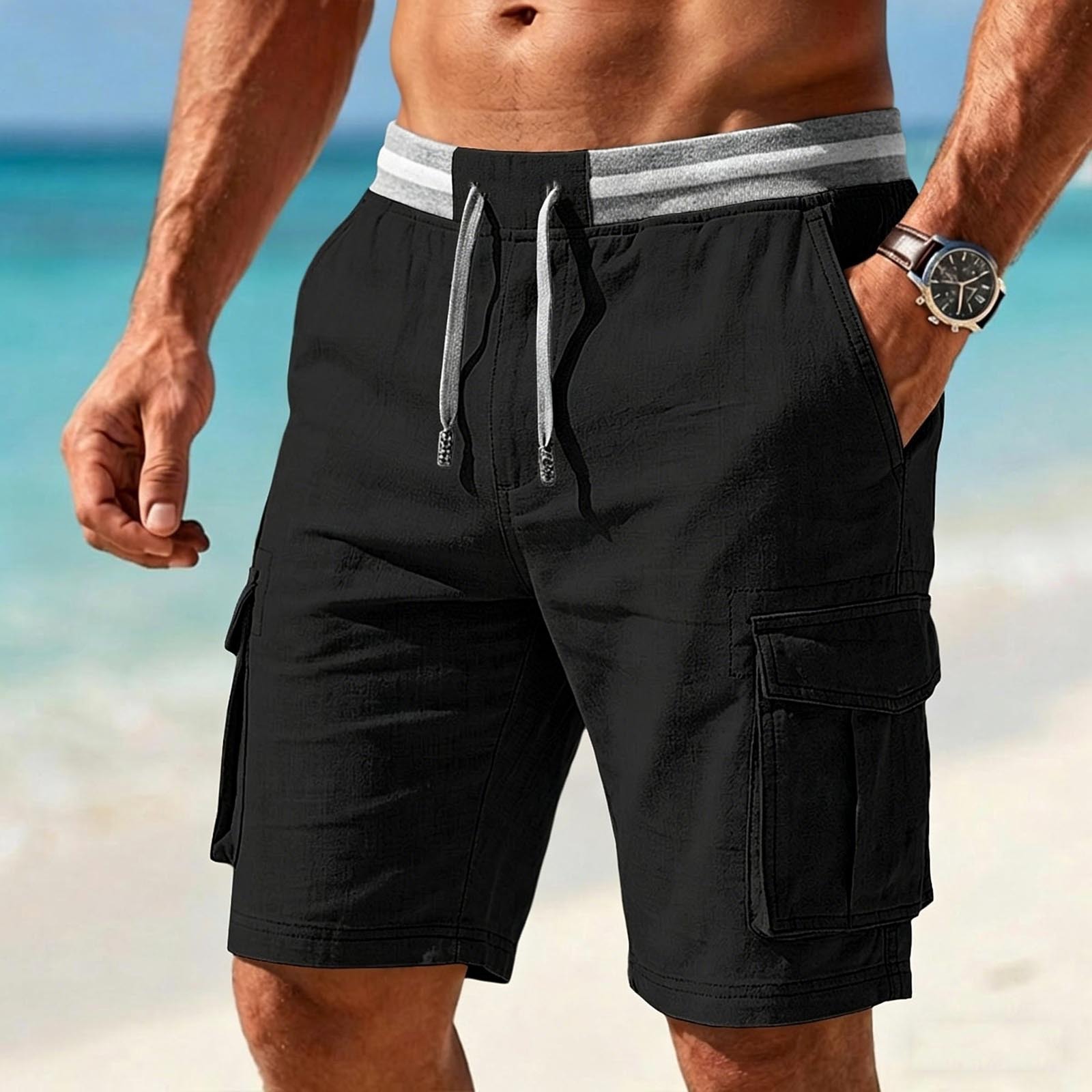 🩳Men Striped Waist Drawstring Multi Pocket Cargo Shorts