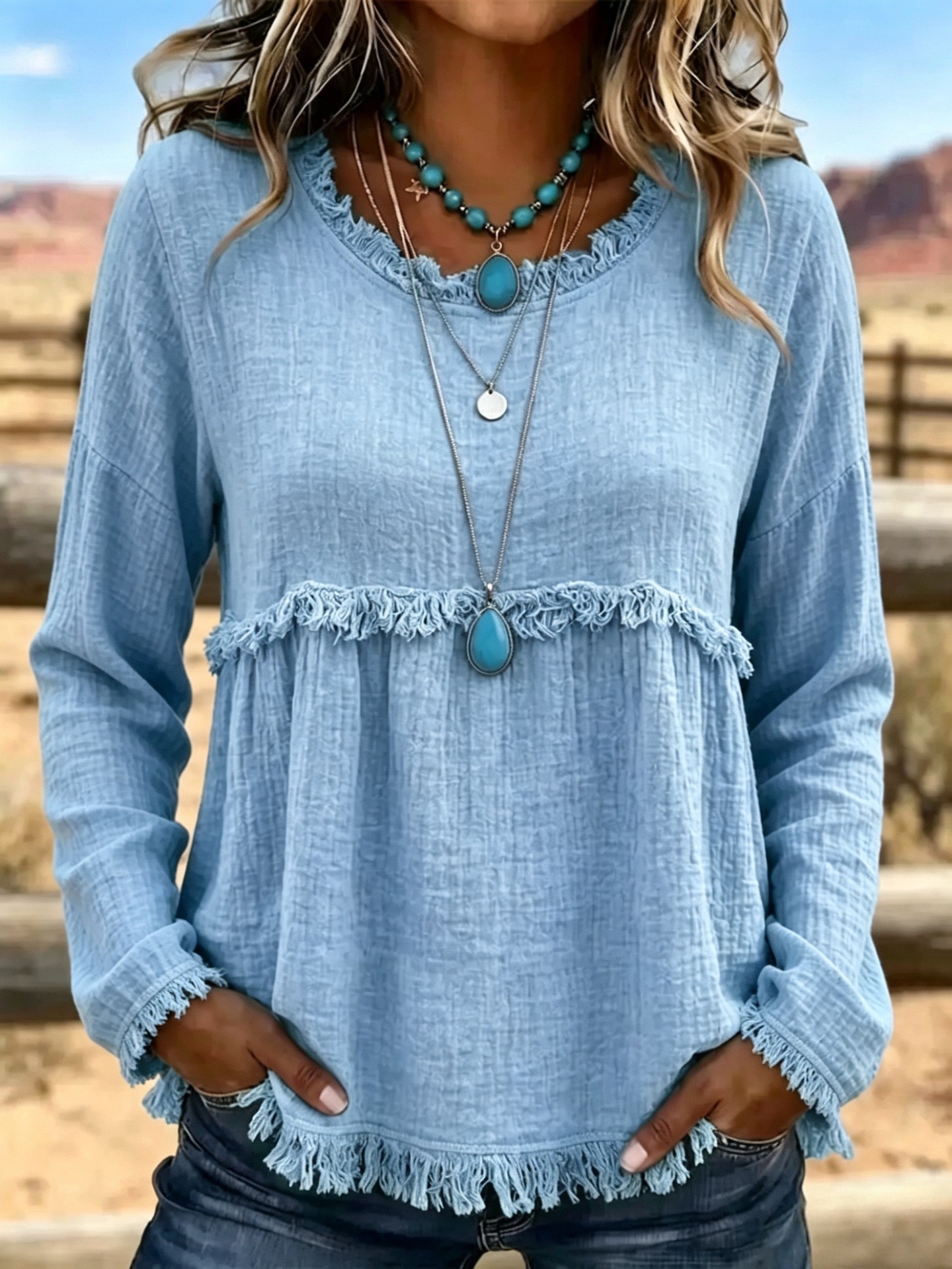 Women's Vintage Fringe Tassel Casual Top