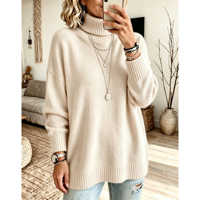 Casual Soft Turtleneck Sweater Top